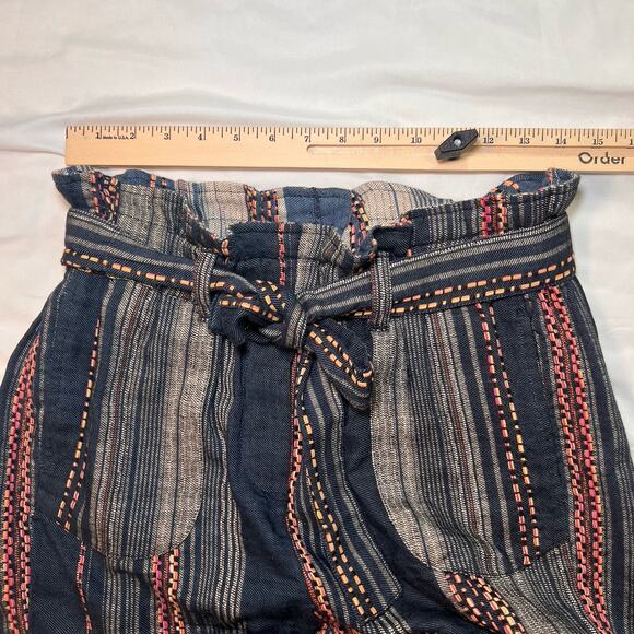 Anthropologie Lynnie Shorts Women Size XS Blue Striped Paperbag 100% Cotton Boho - Picture 5 of 11